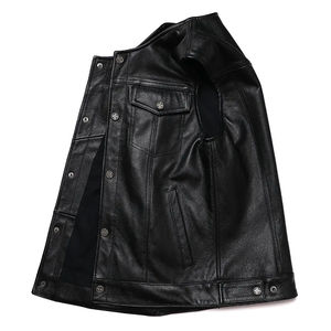 Veste de motard unisexe vintage sur mesure en cuir véritable coupe-vent grande taille avec fermeture à boutons - Product Image 3