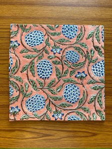 Serviettes de table en coton imprimé floral, vert saumon foncé, vert, bleu de Delft, faites à la main, 9x9 pouces, pour mariages, événements, 20x20 pouces - Product Image 4