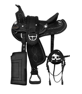 Juego de sillín de caballo de carreras inglés de calidad superior, sillín de salto occidental, sillín de barril a juego de equitación de cuero sintético - Product Image 1