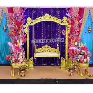 Punjabi เวทีงานแต่งงาน Roka สวิงอินเดียแดงเวทีแกว่ง/Jhula ล่าสุดไม้แกะสลักสีสันสดใสเซ็ต USA - Product Image 1