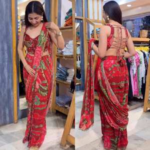 Sari long en georgette douce et élégante, imprimé, facile à draper, séchage rapide, pour les fêtes et les festivals, vente en gros D FASHION GURU - Product Image 2