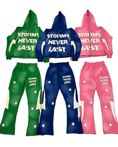 Conjunto de cremallera lavada con ácido Unisex 2025, pantalones de chándal acampanados, Sudadera con capucha, parche desgastado personalizado de alta calidad, chándal Unisex a prueba de viento - Product Image 1