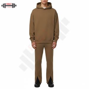 Ensemble de survêtement pour homme en molleton épais de 350 g, sweat à capuche oversize zippé et pantalon de jogging à jambe large, couleurs unies, luxe - Product Image 1