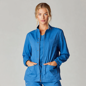 Vestes de gommage avant zippées pour femmes Veste d'infirmière en tissu extensible dans les 4 sens Vêtements médicaux pour hôpitaux et cliniques - Product Image 3