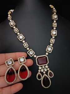 Haute qualité lourd victorien Kundan AD collier ensemble fabricant indien bijoux pour femmes luxe Vintage Style fêtes de mariage - Product Image 3