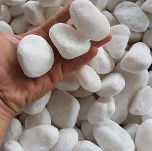 Ciottoli di Pietra Naturale <span class=keywords><strong>Bianco</strong></span> Neve Levigati per Giardini, Parchi, Vialetti, Pavimentazione, Ghiaia Decorativa Moderna - Product Image 1