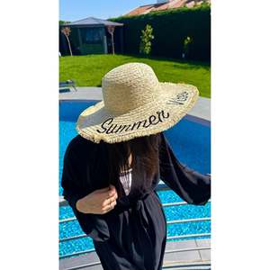 Beige Embroidered Wide Straw <b>Hat</b> with Fringe Detail Provides Sun Protection for Beach and Everyday Use HSR2112 - beige2112 - Product Image 4