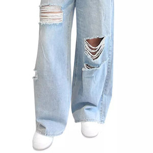 Wholesale Distessed <b>Baggy</b> <b>Jeans</b> Pants For Ladies Factory Direct Sale OEM Service High Waist Straight Loose Fit <b>Women</b> Denim <b>Jeans</b> - Product Image 3