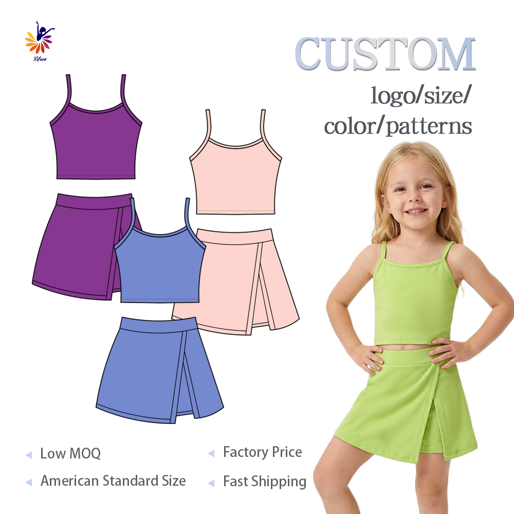 Custom Girl Gym Sports Wear Toddler Wear Kids Clothing Girls Sports Tennis Set 2 Pcs Yoga Outfits Yoga Sports Set