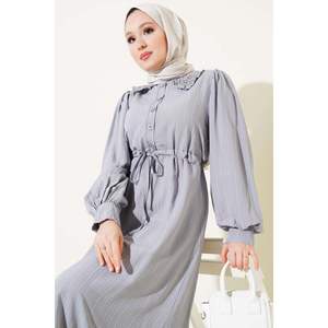 Vestido Túnel Cintura Cuello Encaje Gris - Product Image 4