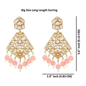 Juego de pendientes indios Pendientes colgantes de perlas de imitación de piedra de cristal chapados en oro, joyería, color melocotón - Product Image 4