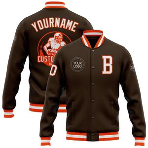 Personalizado marrón blanco-naranja bombardero Full-Snap Varsity Letterman chaqueta cortavientos Streetwear vintage hombres Varsity chaqueta - Product Image 1