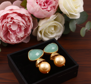 Pendientes Largos de Plata de Ley 925 con Calcedonia Aqua de Forma Aleatoria en Engaste de Bisel Chapado en Oro para Bodas y Fiestas - Product Image 6