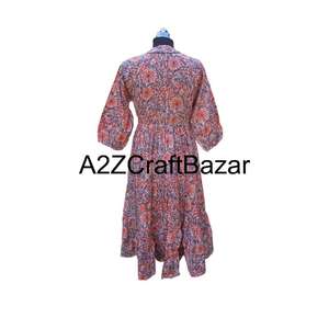 Vestido Midi Vintage Coreano Himanshi, Estampado Floral, Manga Larga, Cuello en V, Casual, Holgado, de Algodón Transpirable, Bloques de Color, Cintura Natural, Uso Diario - Product Image 6