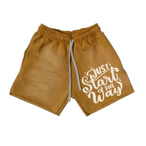 Short décontracté pour hommes personnalisé lavage à l'acide de sueur écologique 260 280 300 GSM Logo de sérigraphie en coton brut avec cordon de serrage - Product Image 4