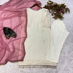 Dernier Designer Faux Georgette Fil à Broder Travail Kurti Set Par FabZone - Product Image 2