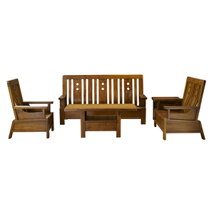 Juego de Sofás de 3 Plazas de Madera de Teca Asiática Moderna Clásica con Almacenamiento para Sala de Estar - Product Image 1