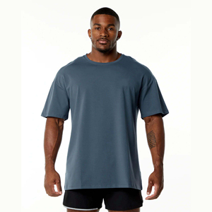 Haut surdimensionné unisexe 100% coton de luxe séchage rapide motif solide léger Logo personnalisé à la mode Streetwear T-shirt long pour hommes - Product Image 4