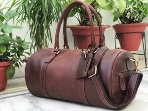 <b>Mens</b> Brown Genuine Leather Barrel Duffle <b>Bag</b> Gym Sports Weekender Travel <b>Overnight</b> Carry Luggage Tote Large Capacity Water - Product Image 2