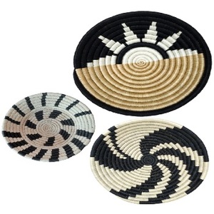 High Quality Wicker Wall Art Tray Wooden Bamboo <b>Hanging</b> <b>Basket</b> Living Room Unique Home Decor Woven Grass Sabai Plats Best Price - Product Image 1