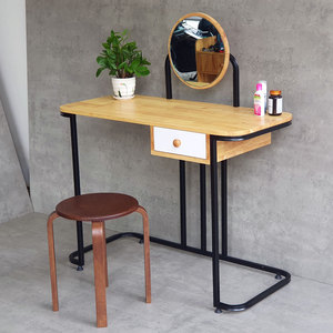 Mini Natural Wood <b>Makeup</b> Vanity <b>Table</b> <b>with</b> LED <b>Lighted</b> Mirror Iron Legs-BTD68062 Minimalist Design Style - Product Image 6