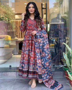 Alta calidad nuevo vestido Anarkali bordado trabajo Faux Georgette completamente acampanado Dupatta completamente cosido listo para usar indio Salwar - Product Image 6