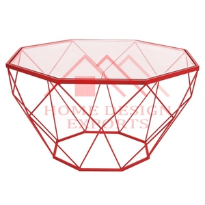 Blue Powder Coated Coffee Table diamond shape Frame Glass Top modern Handmade Furniture - Product Image 2