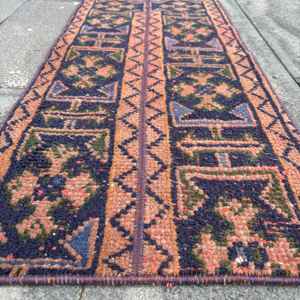 Alfombra Turca Vintage Pequeña de 1.3x2.8 pies, Alfombra de Lana Azul - Product Image 5