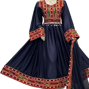 Afghani <b>Dress</b> Banjara Tribal Ethnic Traditional Fashion Casual <b>Simple</b> Embroidered Women's Boat Neck <b>Long</b> <b>Sleeve</b> Customizable - Product Image 2