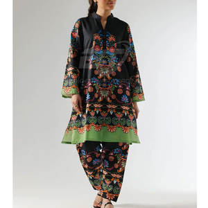Traje de Dos Piezas Estampado para Mujer, Shalwar Kameez Pakistaní, Material de Algodón, Estampado Digital - Product Image 3