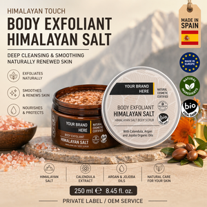 Exfoliante Corporal de Sal del Himalaya de Marca Privada 250g OEM |   Exfoliante Natural con Argán y Jojoba |   Vegano España UE - Product Image 1