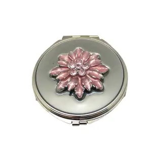 Декоративное женское портативное карманное зеркало, драгоценность, цветочный дизайн, круглое зеркало для макияжа, бижутерия, двустороннее серебристое розовое покрытие