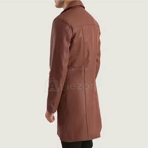 เสื้อโค้ทหนังสำหรับผู้ชายเสื้อโค้ทหนังยาวดีไซน์ทันสมัย - Product Image 4