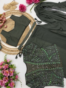 Lehenga choli Saree งานปักแบบเต็มรูปแบบได้รับความนิยมมากใส่ในฤดูร้อน - Product Image 6