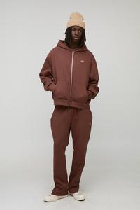 Fabricant Ensemble sweat à capuche et pantalon de survêtement zippés de couleur marron survêtement personnalisé 100% coton style baggy pour hommes 2025 - Product Image 4