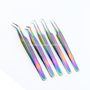 Pinzas de pestañas al por mayor juegos de pestañas pinzas curvas agarre de fibra de pestañas pinzas de volumen de arranque de 90 grados pestañas aislantes inoxidable - Product Image 1