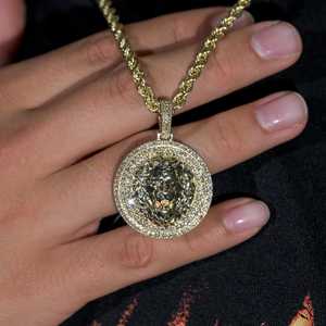 Luxurious 925 Sterling <b>Silver</b> Moissanite Diamond <b>Pendant</b> Fully Iced Out Lion Head VVS Clarity Diamond Hip Hop <b>Pendant</b> For <b>Men</b> - Product Image 4