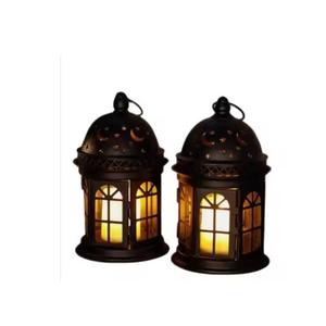 Juego de 2 farolillos dorados marroquíes, candelabros de Metal decorativos superiores de cúpula para el hogar, Navidad, Ramadán, Eid, decoraciones festivas - Product Image 1