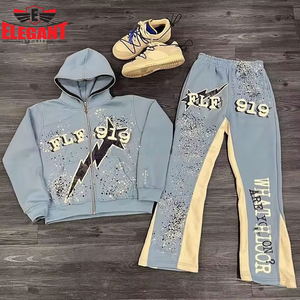 Custom <b>Plain</b> Tracksuit Cotton Fleece <b>Hoodie</b> & Jogger Set Unisex Oversized Vintage Acid Wash Distressed Sun Fade Streetwear Suit - Product Image 3