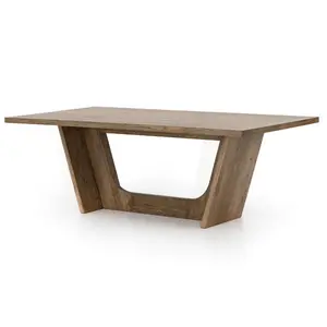 Grosir meja makan persegi panjang mewah gaya Nordik bahan kayu warna alami untuk restoran Hotel ruang keluarga furnitur