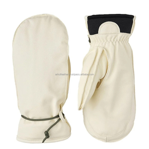 Venta al por mayor de mitones de piel de cabra blanca personalizada estilo liso para hombres y mujeres guantes cálidos de invierno para clima frío al aire libre - Product Image 1