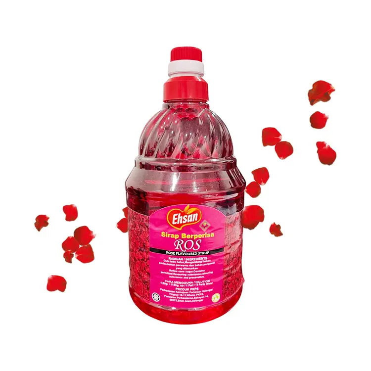 सर्वश्रेष्ठ विक्रेता सौहार्दपूर्ण गुलाब सिरप पेय केंद्रित पेय पीने के लिए पानी जोड़ने के लिए तैयार 2L ताजा गुलाब के साथ बनाया
