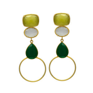 Nouvelle arrivée boucles d'oreilles pendantes design ethnique doré avec boucles d'oreilles en laiton émeraude hydro pierres précieuses boucles d'oreilles de fête - Product Image 1