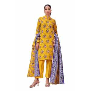 Traje Salwar Kameez de 3 Piezas sin Coser, de Algodón Khaddar Estampado, Ropa Étnica Pakistaní e India para Festivales-SD-42136 - Product Image 4