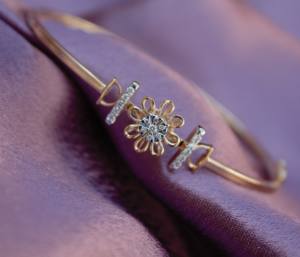 14K <b>Solid</b> <b>Gold</b> Flower Design Natural Diamond <b>Bangle</b> IGI Certified Cuff Bracelet Gift For Her Stackable Jewelry - Product Image 2