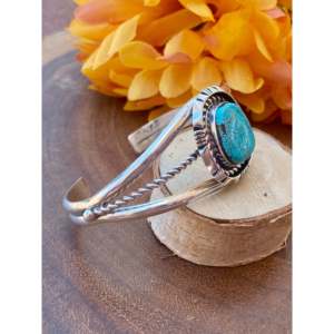Eddie Secatero Hubei Turquoise & Sterling <b>Silver</b> Cultural Collectible <b>Cuff</b> <b>Bracelet</b> - Product Image 3