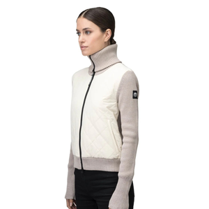 Veste en tricot hybride ivoire pour femmes, devant matelassé, fermeture éclair intégrale, col montant, manches extensibles, style élégant et confortable pour l'hiver - Product Image 5