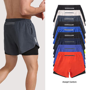 Pantalones cortos para correr de secado rápido para hombre, deportes de entrenamiento atlético con forro de compresión, bolsillo lateral para mujer, pantalones cortos de gimnasio 2 en 1 - Product Image 1