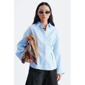 Blusa Casual 100% Lino para Mujer, Camisa Holgada Talla XL con Cintura Plizada y Logotipo Bordado, Larga o Corta, para Otoño y Primavera - Product Image 1