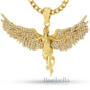 Pendentif Ange Volant en Argent 925 Plaqué Or 14K Style Hip Hop Collier Glacé avec Charms Moissanite - Product Image 1